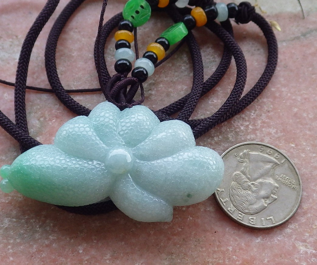 Certified Green Burma 100% Natural A Jade jadeite pendant Lotus Flower Necklace 花开富贵 649330 TN
