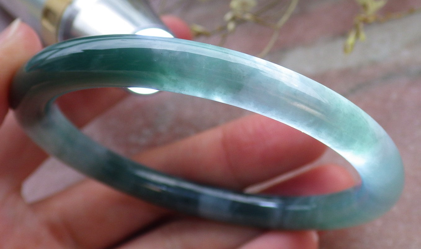 Certified Icy Green Burma 100% Natural A JADE Jadeite Circle Bangle Bracelet 56 mm 手镯 649455 TN