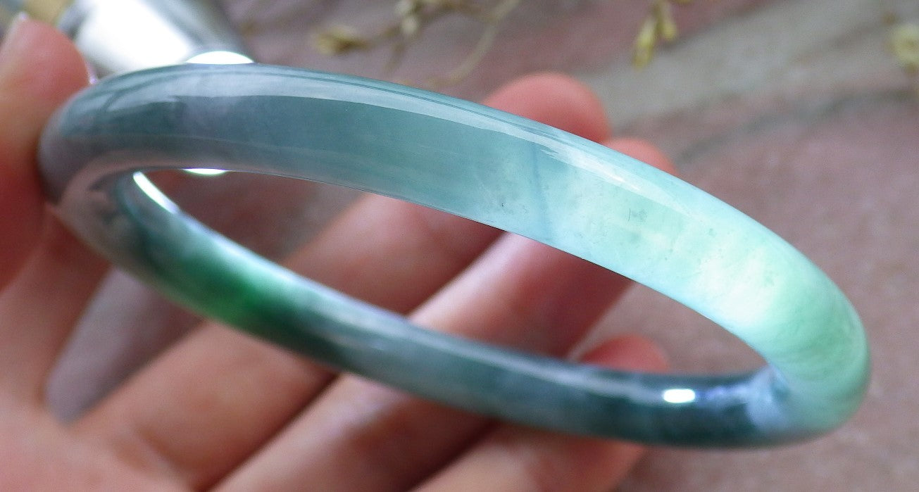 Certified Icy Green Burma 100% Natural A JADE Jadeite Circle Bangle Bracelet 56 mm 手镯 649455 TN