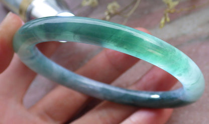Certified Icy Green Burma 100% Natural A JADE Jadeite Circle Bangle Bracelet 56 mm 手镯 649455 TN