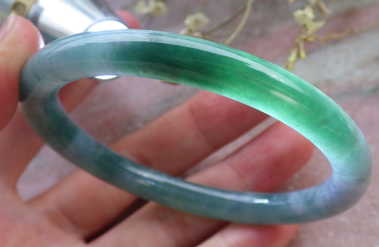 Certified Icy Green Burma 100% Natural A JADE Jadeite Circle Bangle Bracelet 56 mm 手镯 649455 TN