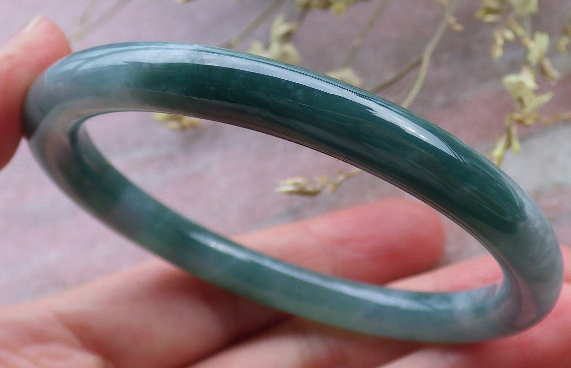 Certified Icy Green Burma 100% Natural A JADE Jadeite Circle Bangle Bracelet 56 mm 手镯 649455 TN