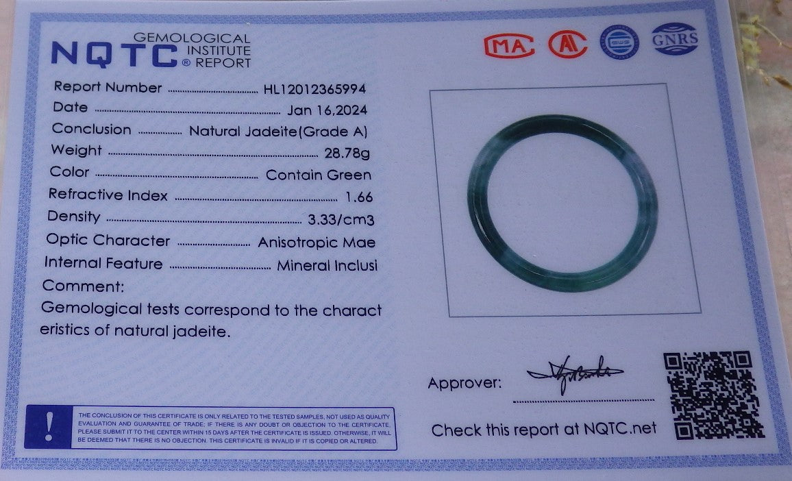 Certified Icy Green Burma 100% Natural A JADE Jadeite Circle Bangle Bracelet 56 mm 手镯 649455 TN