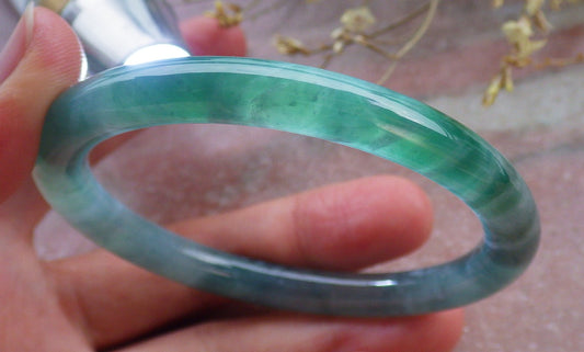 Certified Icy Green Burma 100% Natural A JADE Jadeite Circle Bangle Bracelet 56 mm 手镯 649468 TN