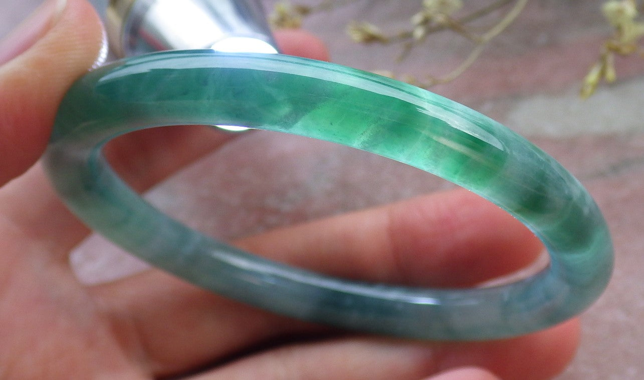 Certified Icy Green Burma 100% Natural A JADE Jadeite Circle Bangle Bracelet 56 mm 手镯 649468 TN