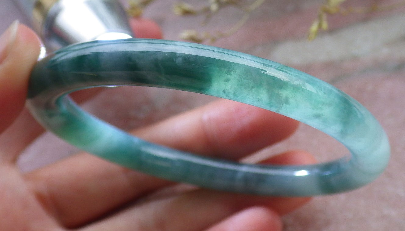 Certified Icy Green Burma 100% Natural A JADE Jadeite Circle Bangle Bracelet 56 mm 手镯 649468 TN