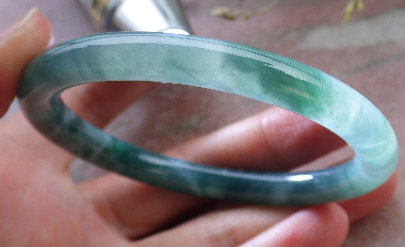 Certified Icy Green Burma 100% Natural A JADE Jadeite Circle Bangle Bracelet 56 mm 手镯 649468 TN