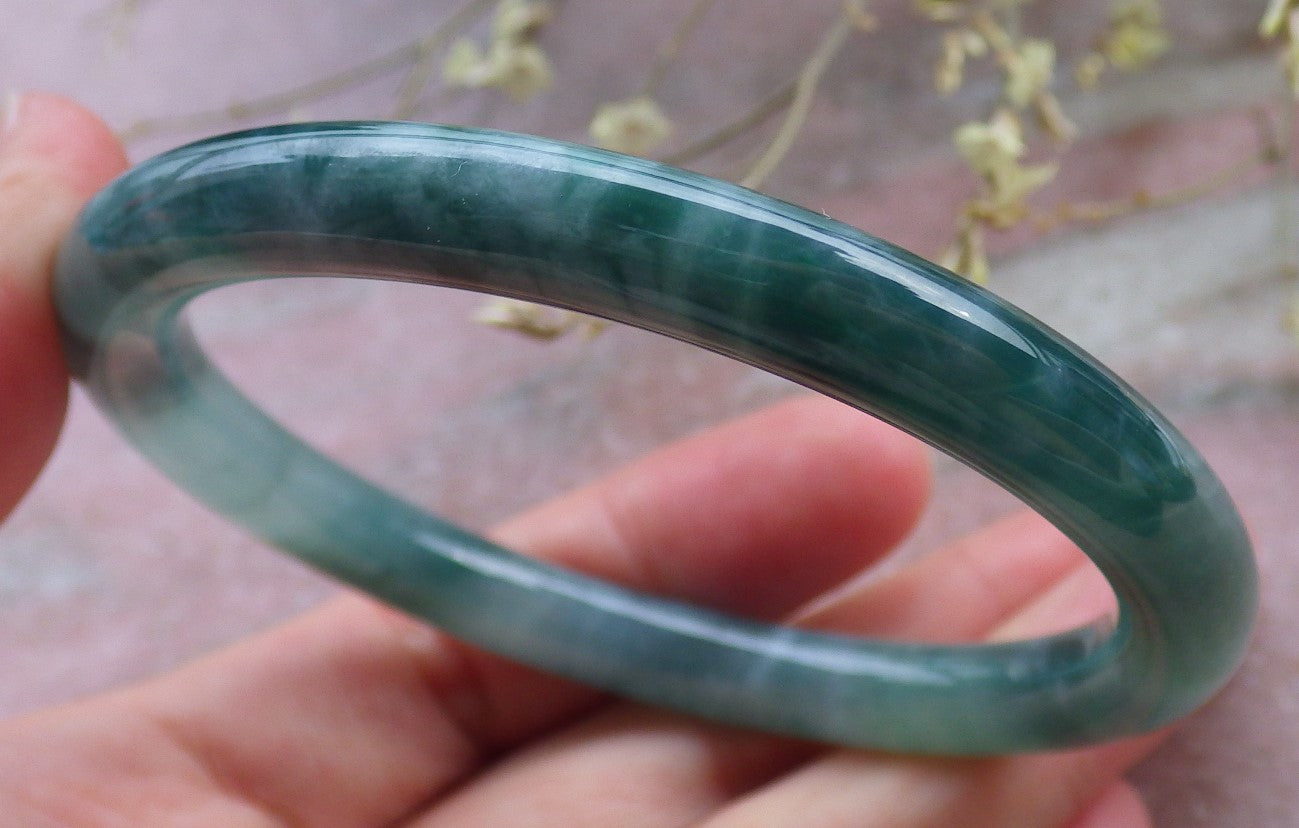 Certified Icy Green Burma 100% Natural A JADE Jadeite Circle Bangle Bracelet 56 mm 手镯 649468 TN