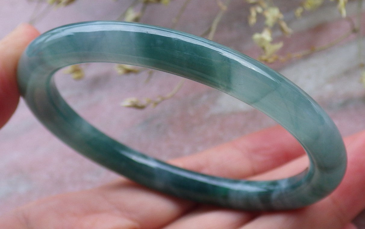 Certified Icy Green Burma 100% Natural A JADE Jadeite Circle Bangle Bracelet 56 mm 手镯 649468 TN