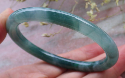 Certified Icy Green Burma 100% Natural A JADE Jadeite Circle Bangle Bracelet 56 mm 手镯 649468 TN