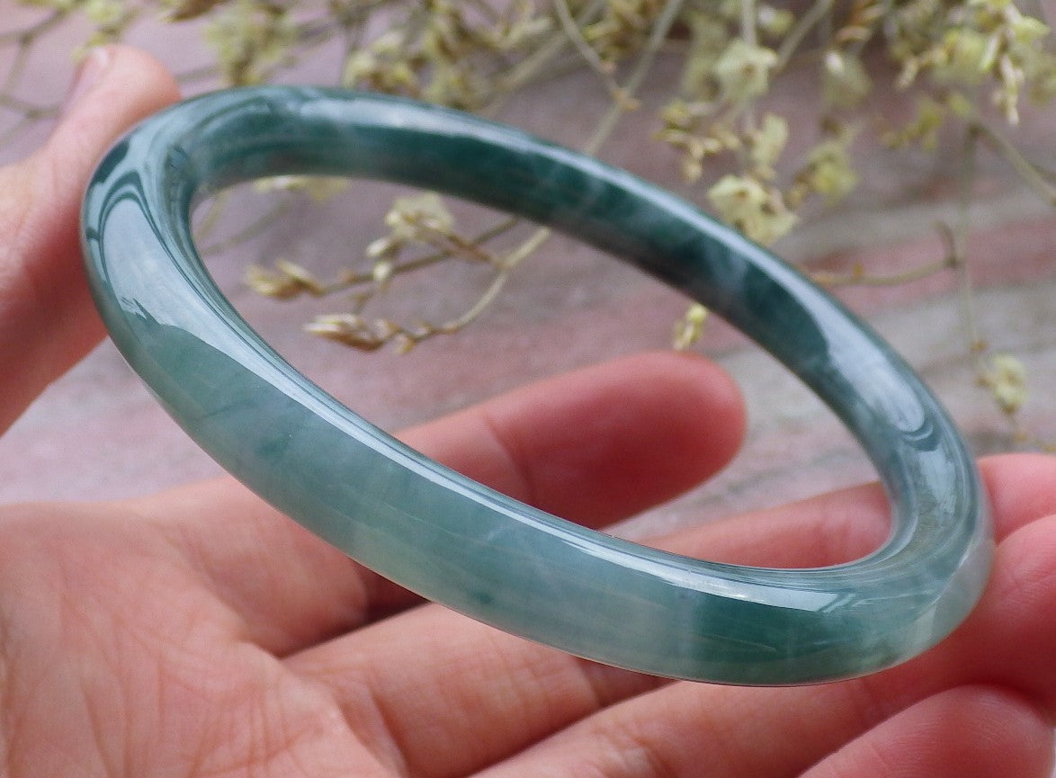 Certified Icy Green Burma 100% Natural A JADE Jadeite Circle Bangle Bracelet 56 mm 手镯 649468 TN