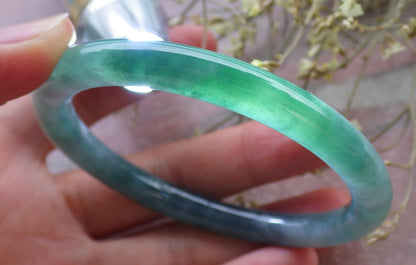 Certified Icy Green Burma 100% Natural A JADE Jadeite Circle Bangle Bracelet 56 mm 手镯 649481 TN