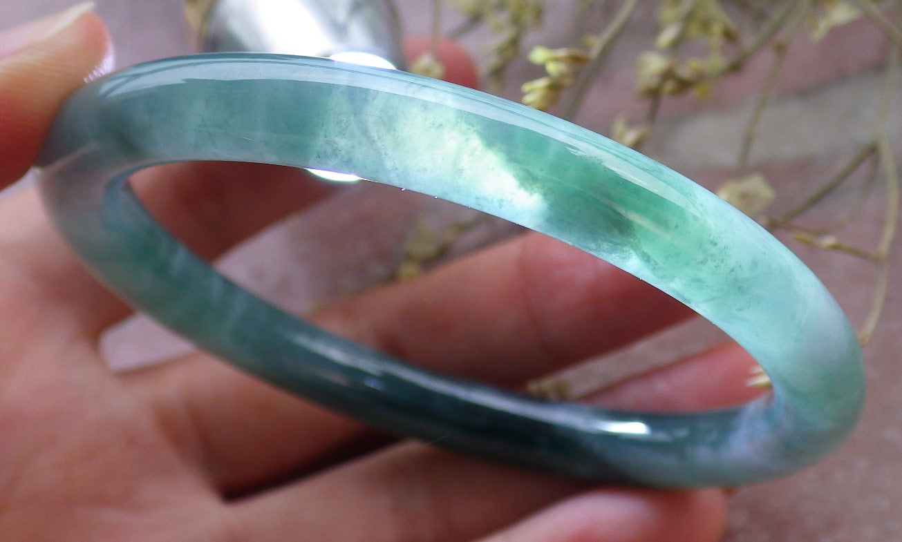 Certified Icy Green Burma 100% Natural A JADE Jadeite Circle Bangle Bracelet 56 mm 手镯 649481 TN