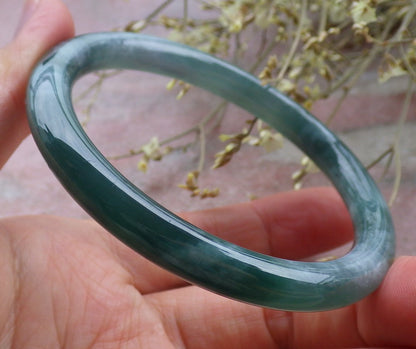 Certified Icy Green Burma 100% Natural A JADE Jadeite Circle Bangle Bracelet 56 mm 手镯 649481 TN