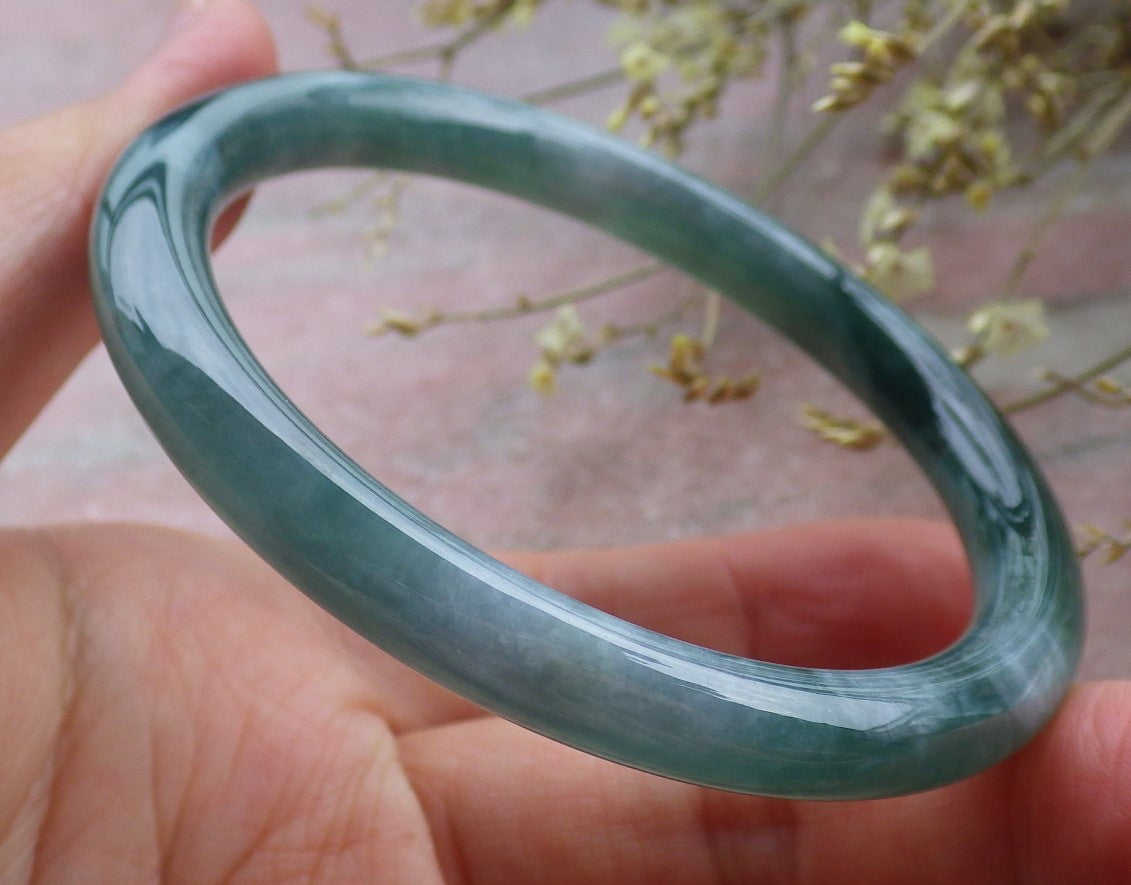 Certified Icy Green Burma 100% Natural A JADE Jadeite Circle Bangle Bracelet 56 mm 手镯 649481 TN