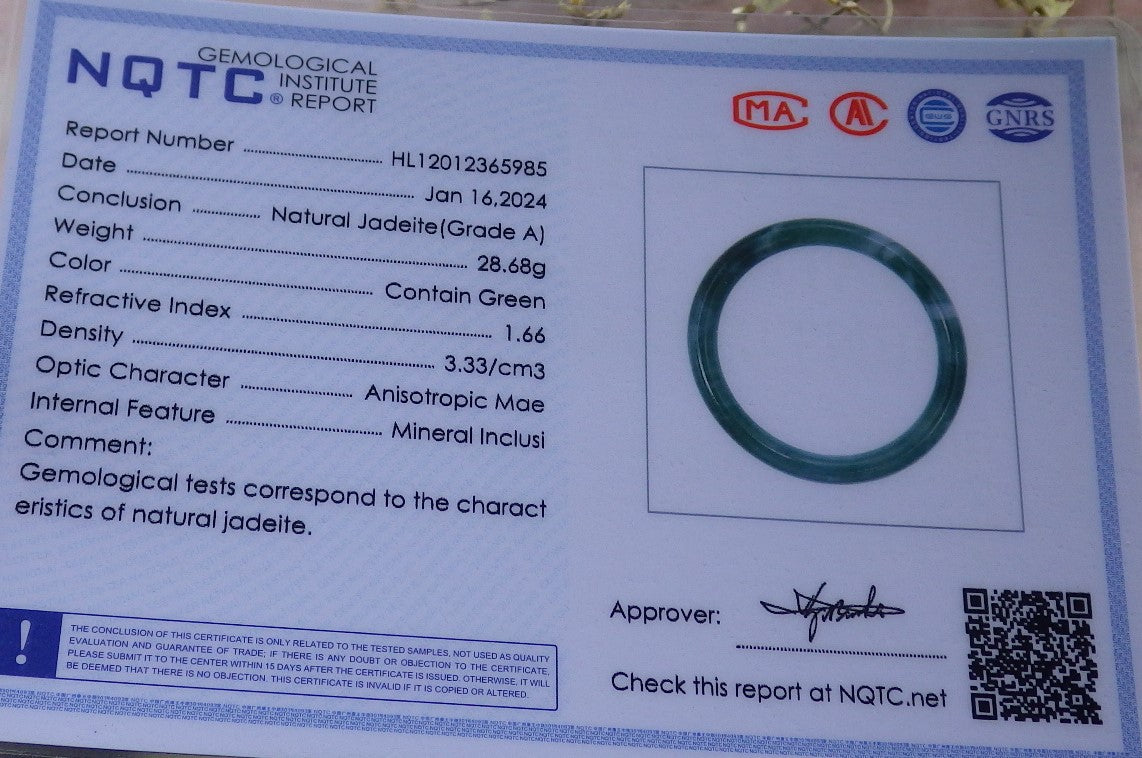 Certified Icy Green Burma 100% Natural A JADE Jadeite Circle Bangle Bracelet 56 mm 手镯 649481 TN