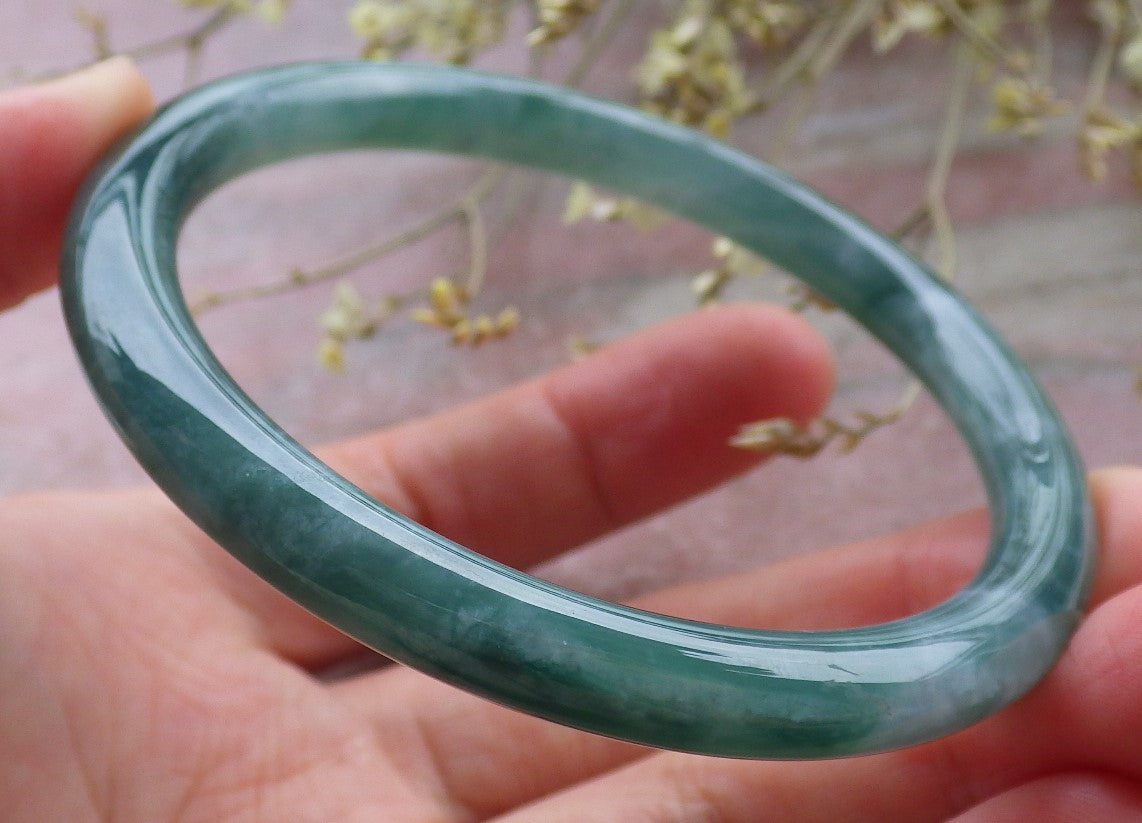 Certified Icy Green Burma 100% Natural A JADE Jadeite Circle Bangle Bracelet 57 mm 手镯 649493 TN