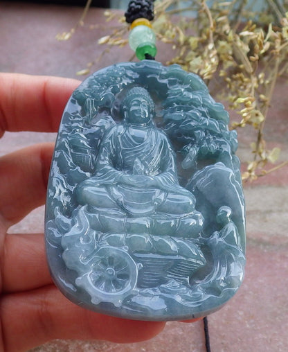 Certified Icy Green Pale Lavender Burma 100% Natural A Jade jadeite Pendant Landscape painting Guanyin Kwan Yin Tree Necklace 山水画 649514 TN