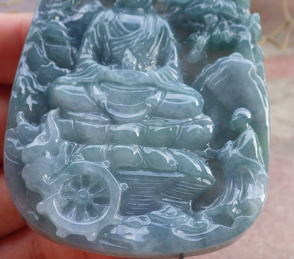 Certified Icy Green Pale Lavender Burma 100% Natural A Jade jadeite Pendant Landscape painting Guanyin Kwan Yin Tree Necklace 山水画 649514 TN