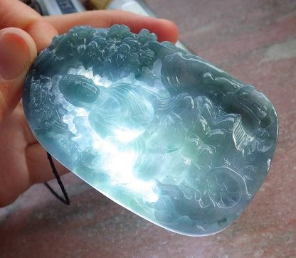 Certified Icy Green Pale Lavender Burma 100% Natural A Jade jadeite Pendant Landscape painting Guanyin Kwan Yin Tree Necklace 山水画 649514 TN