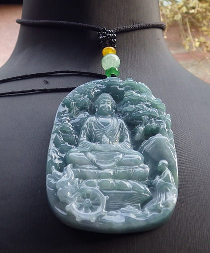 Certified Icy Green Pale Lavender Burma 100% Natural A Jade jadeite Pendant Landscape painting Guanyin Kwan Yin Tree Necklace 山水画 649514 TN