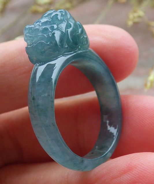 Certified Icy Green Pale Lavender Burma 100% Natural A JADE Jadeite Dragon Pi Xiu RING USA. 8 戒指 649561 TN