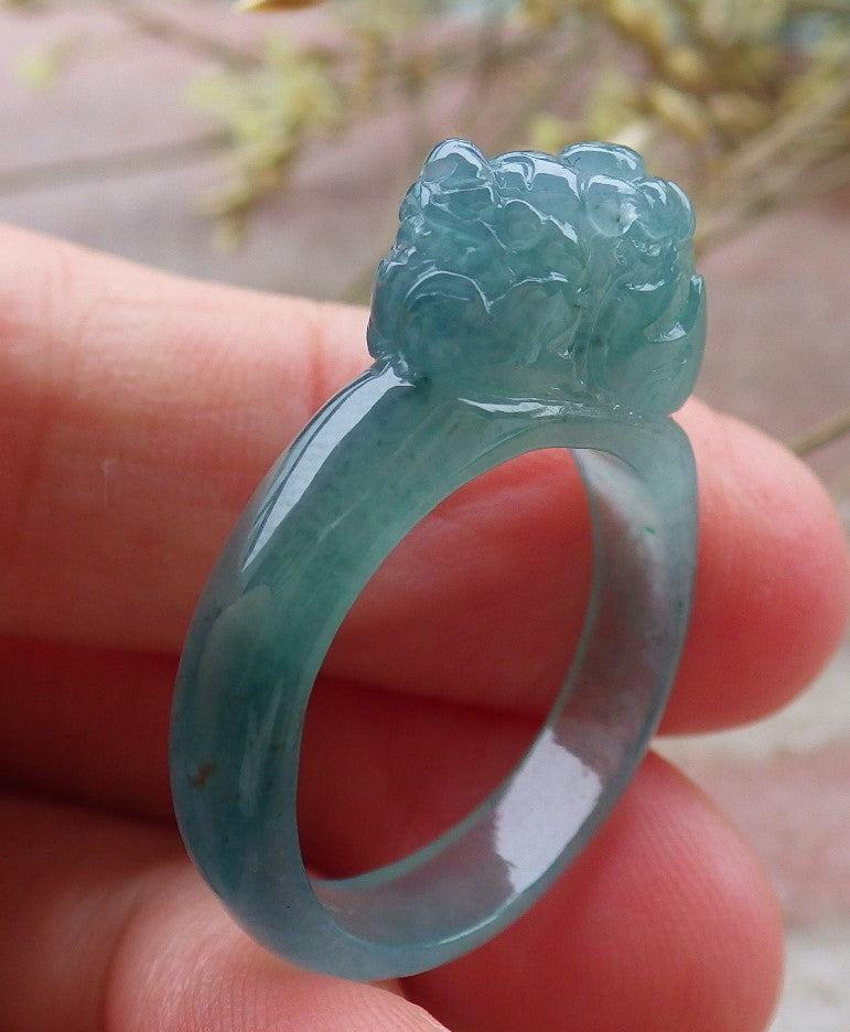 Certified Icy Green Burma 100% Natural A JADE Jadeite Dragon Pi Xiu RING USA. 8 戒指 649569 TN
