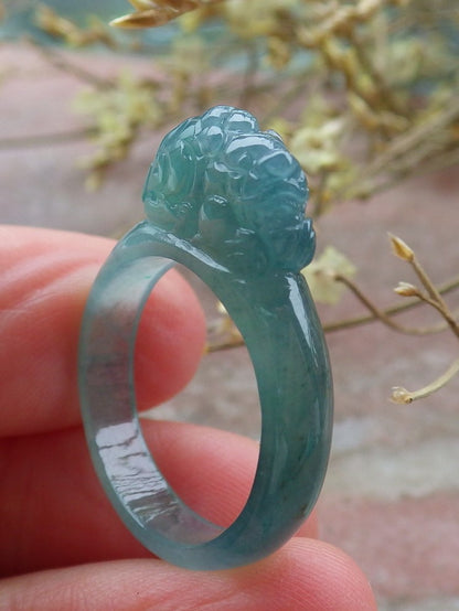 Certified Icy Green Burma 100% Natural A JADE Jadeite Dragon Pi Xiu RING USA. 8 戒指 649569 TN