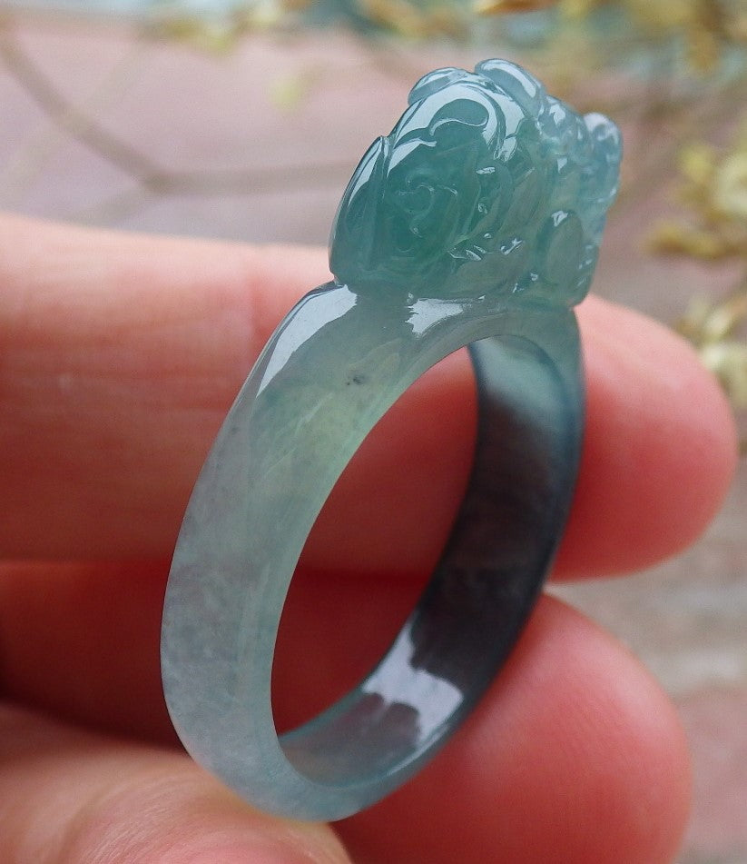 Certified Icy Green Burma 100% Natural A JADE Jadeite Dragon Pi Xiu RING USA. 8 戒指 649569 TN
