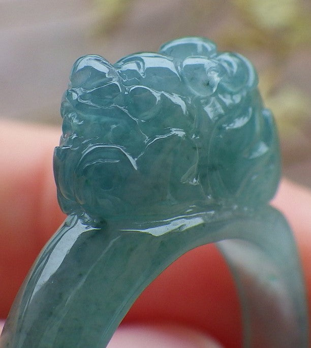 Certified Icy Green Burma 100% Natural A JADE Jadeite Dragon Pi Xiu RING USA. 8 戒指 649569 TN