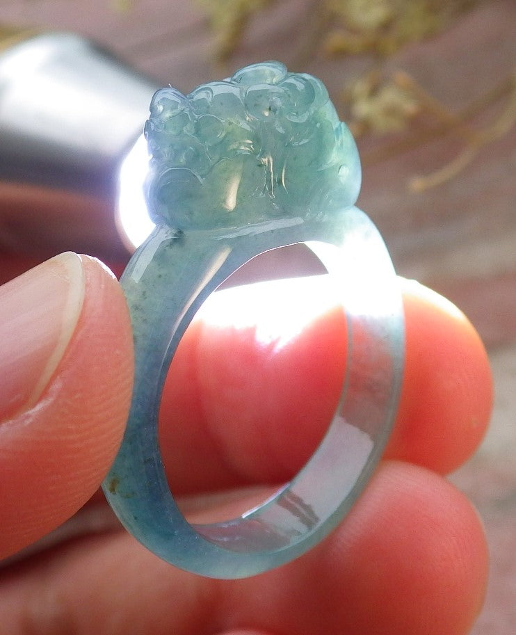 Certified Icy Green Burma 100% Natural A JADE Jadeite Dragon Pi Xiu RING USA. 8 戒指 649569 TN