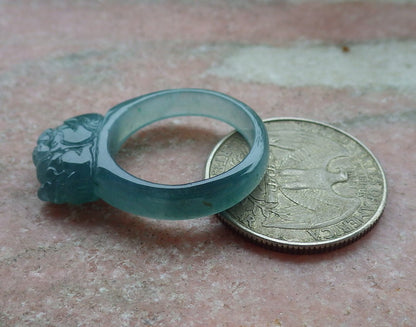 Certified Icy Green Burma 100% Natural A JADE Jadeite Dragon Pi Xiu RING USA. 8 戒指 649569 TN