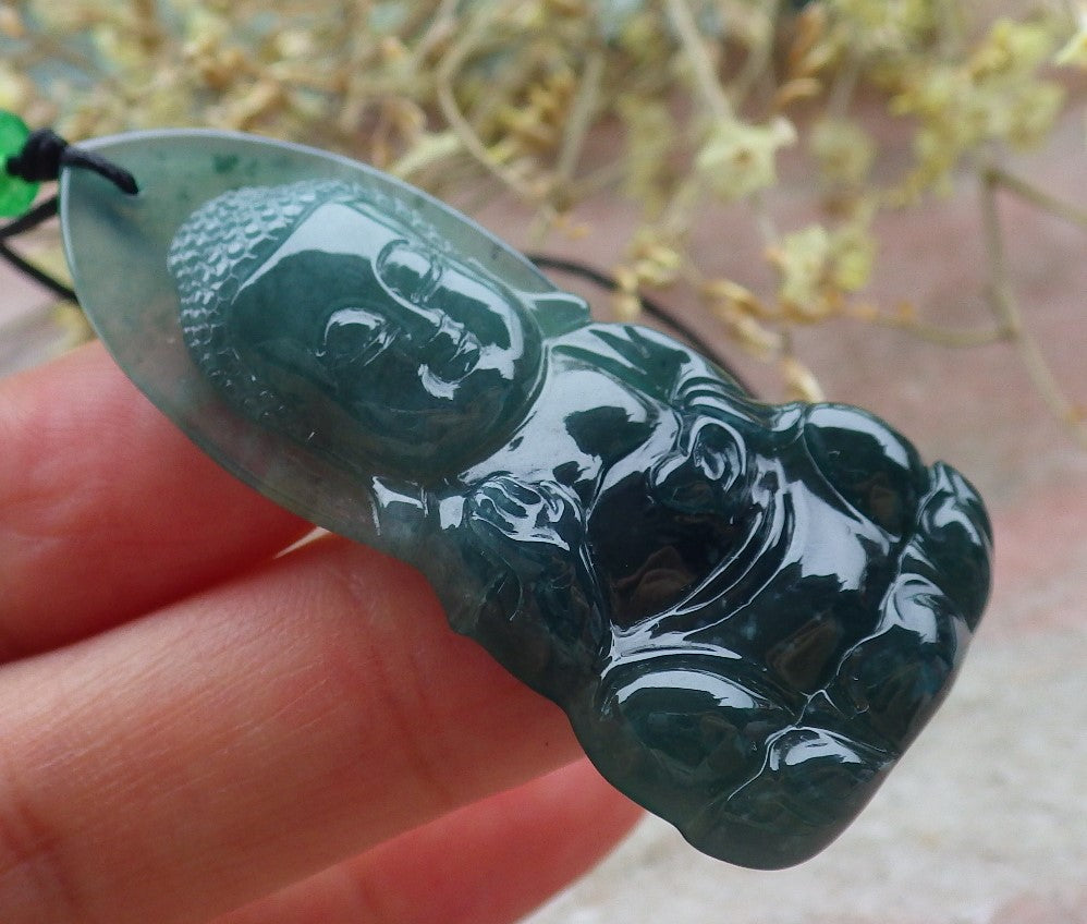 Certified Icy Green Burma 100% Natural A Jade jadeite pendant Sakyamuni Buddha God Necklace 释迦牟尼 649595 TN