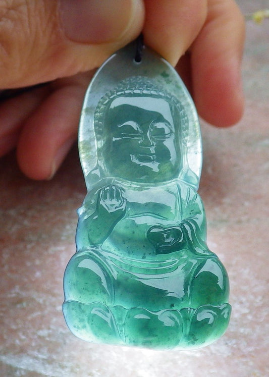 Certified Icy Green Burma 100% Natural A Jade jadeite pendant Sakyamuni Buddha God Necklace 释迦牟尼 649595 TN