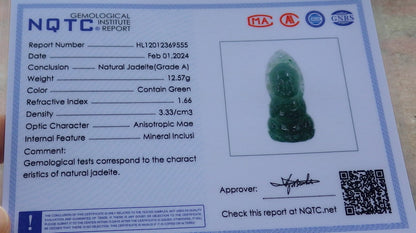 Certified Icy Green Burma 100% Natural A Jade jadeite pendant Sakyamuni Buddha God Necklace 释迦牟尼 649595 TN