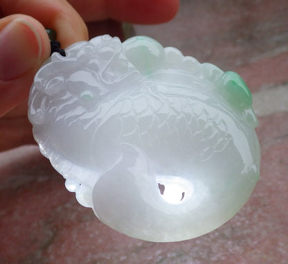 Certified Green Burma 100% Natural A Jade jadeite Pendant Dragon Fish Ruyi Necklace 龙鱼 649612 TN