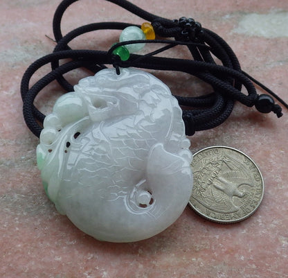 Certified Green Burma 100% Natural A Jade jadeite Pendant Dragon Fish Ruyi Necklace 龙鱼 649612 TN