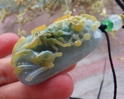 Certified Yellow Green Burma 100% Natural A Jade jadeite Pendant Deer Flower Necklace 梅花鹿 649621 TN