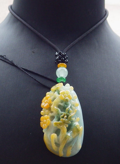 Certified Yellow Green Burma 100% Natural A Jade jadeite Pendant Deer Flower Necklace 梅花鹿 649621 TN