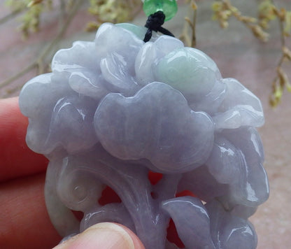 Certified Lavender Green Burma 100% Natural A Jade jadeite pendant  Beetle Flower Necklace 花开富贵 649663 TN