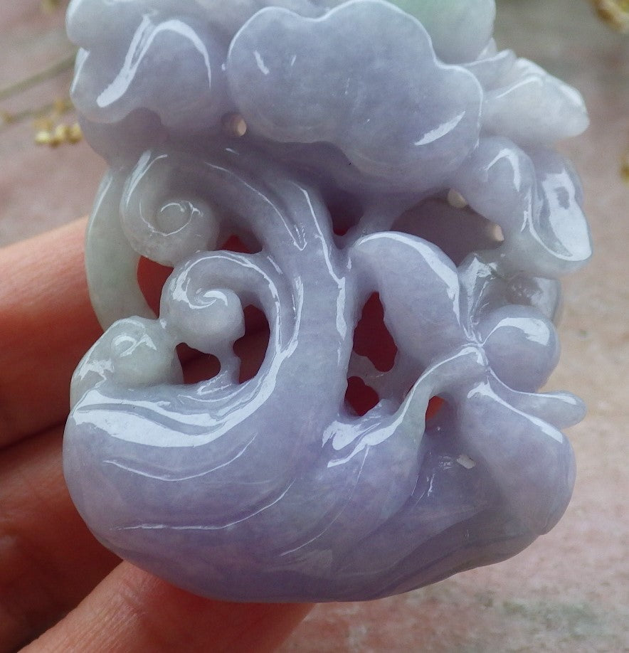 Certified Lavender Green Burma 100% Natural A Jade jadeite pendant  Beetle Flower Necklace 花开富贵 649663 TN