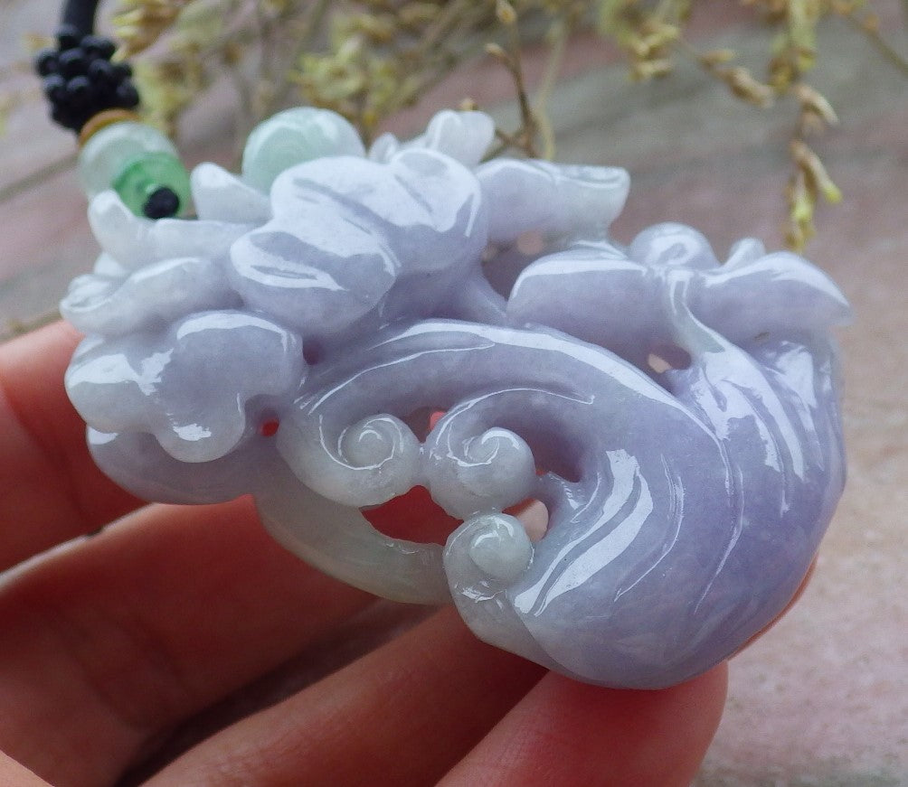 Certified Lavender Green Burma 100% Natural A Jade jadeite pendant  Beetle Flower Necklace 花开富贵 649663 TN