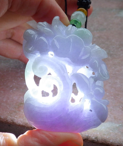Certified Lavender Green Burma 100% Natural A Jade jadeite pendant  Beetle Flower Necklace 花开富贵 649663 TN
