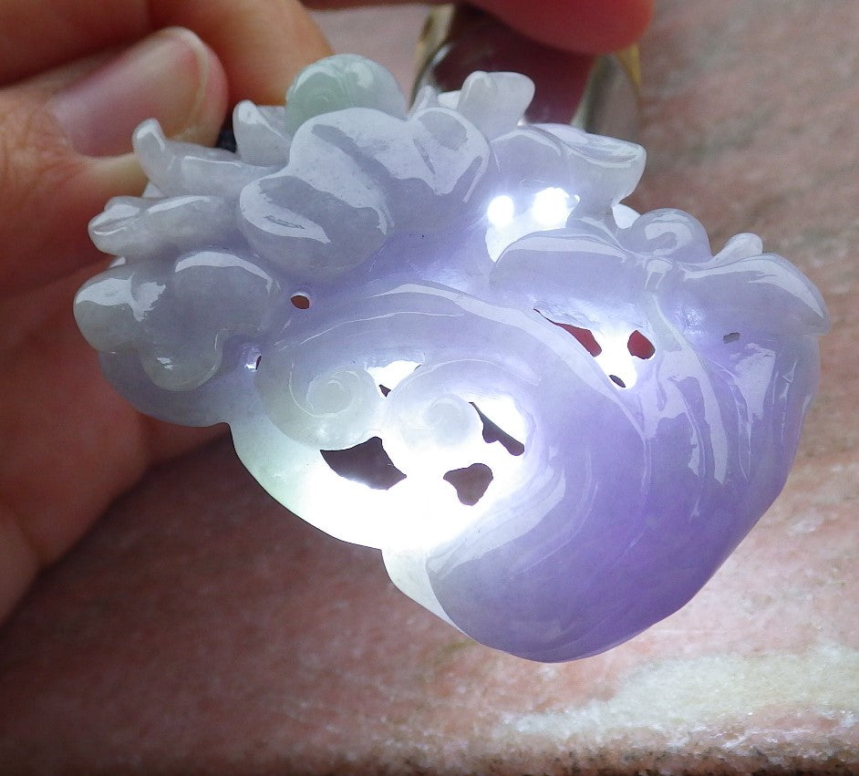 Certified Lavender Green Burma 100% Natural A Jade jadeite pendant  Beetle Flower Necklace 花开富贵 649663 TN