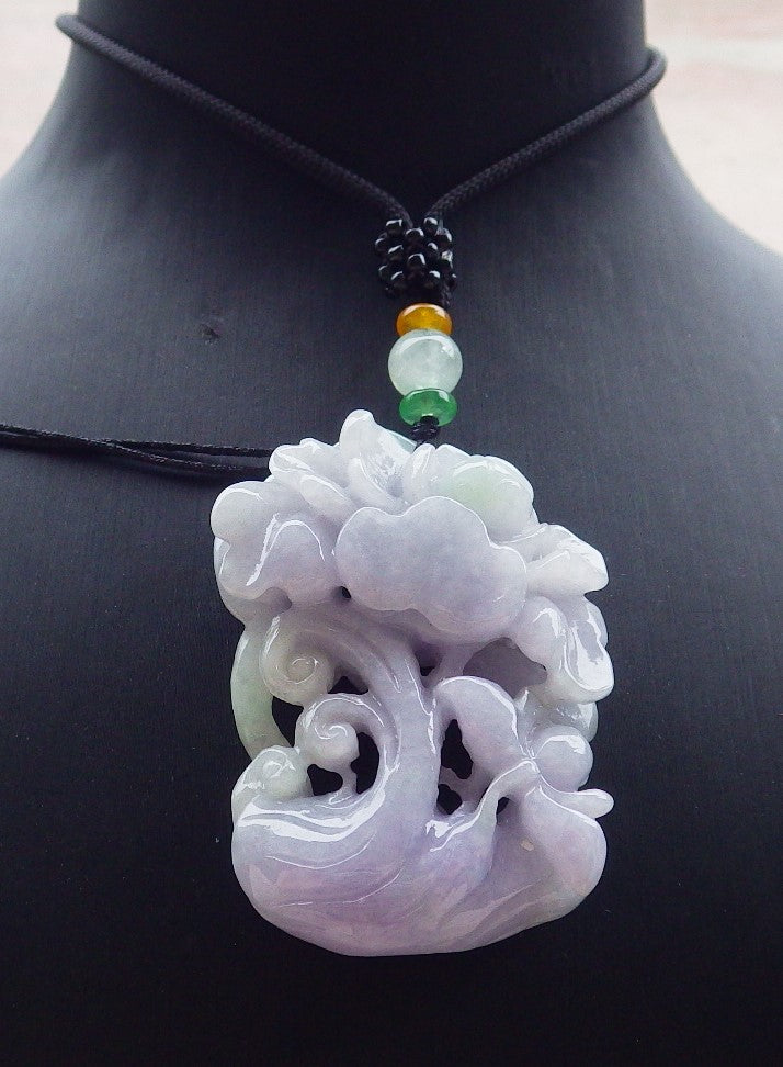 Certified Lavender Green Burma 100% Natural A Jade jadeite pendant  Beetle Flower Necklace 花开富贵 649663 TN