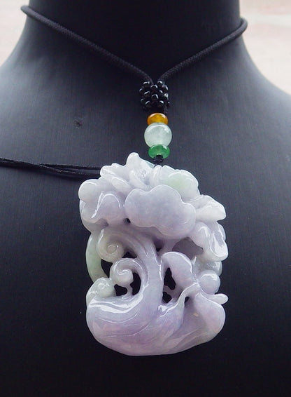 Certified Lavender Green Burma 100% Natural A Jade jadeite pendant  Beetle Flower Necklace 花开富贵 649663 TN