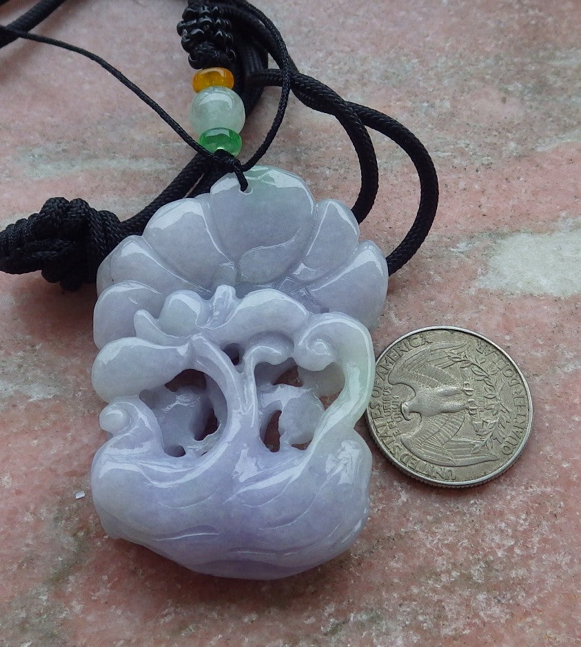 Certified Lavender Green Burma 100% Natural A Jade jadeite pendant  Beetle Flower Necklace 花开富贵 649663 TN