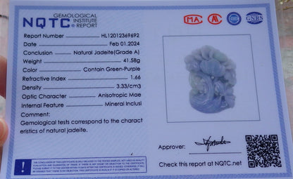 Certified Lavender Green Burma 100% Natural A Jade jadeite pendant  Beetle Flower Necklace 花开富贵 649663 TN