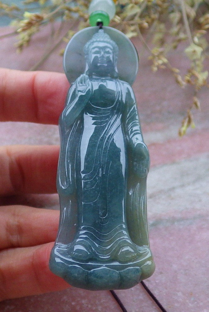 Certified Icy Green Yellow Lavender Burma 100% Natural A Jade jadeite pendant Sakyamuni Buddha God Necklace 释迦牟尼 649681 TN