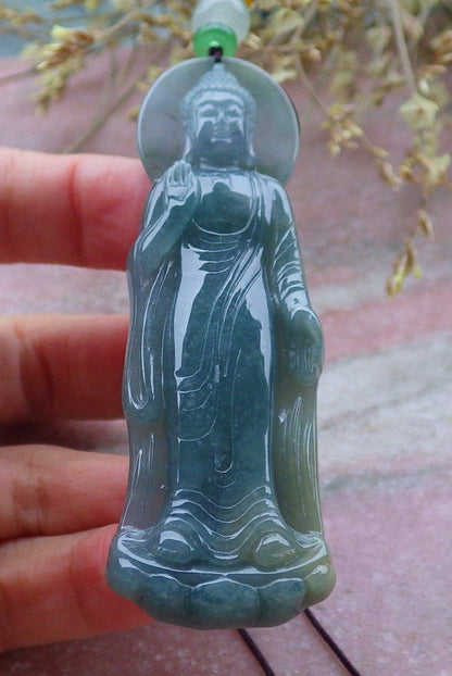 Certified Icy Green Yellow Lavender Burma 100% Natural A Jade jadeite pendant Sakyamuni Buddha God Necklace 释迦牟尼 649681 TN